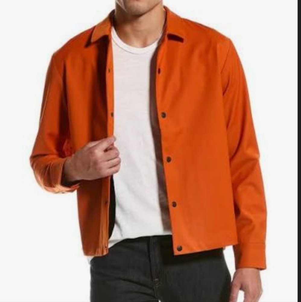 Rag & Bone Finlay Orange Shirt Jacket Snap Button Wool Blend Men Large NWT
